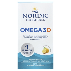 Nordic Naturals, омега-3 с витамином Д3, со вкусом лимона, 60 желатиновых капсул