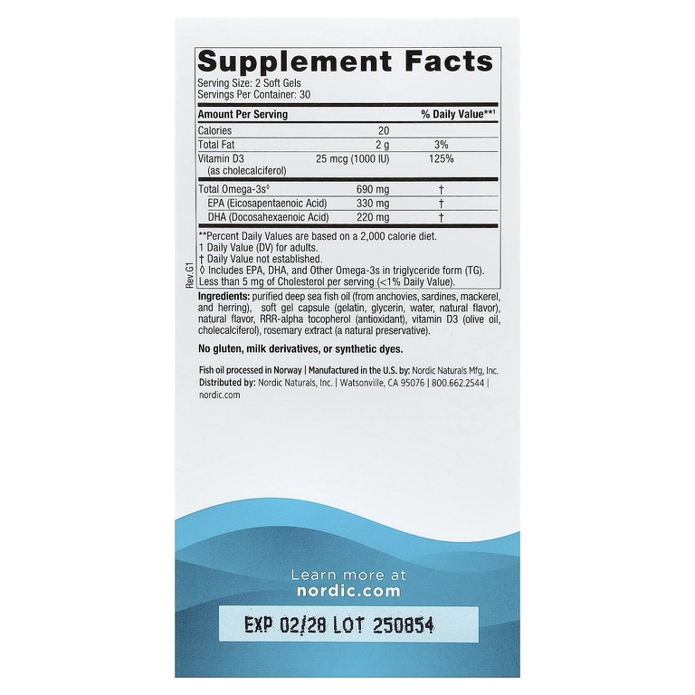 Nordic Naturals, омега-3 с витамином Д3, со вкусом лимона, 60 желатиновых капсул