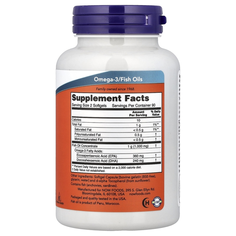NOW Foods, рыбий жир с омега-3 в мини-капсулах, 180 капсул (0,5 г в 1 капсуле)