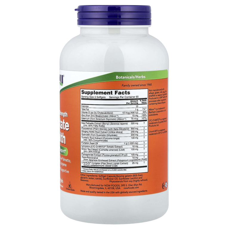 NOW Foods, добавка для здоровья простаты, клинически подтверждённая эффективность, 180 капсул