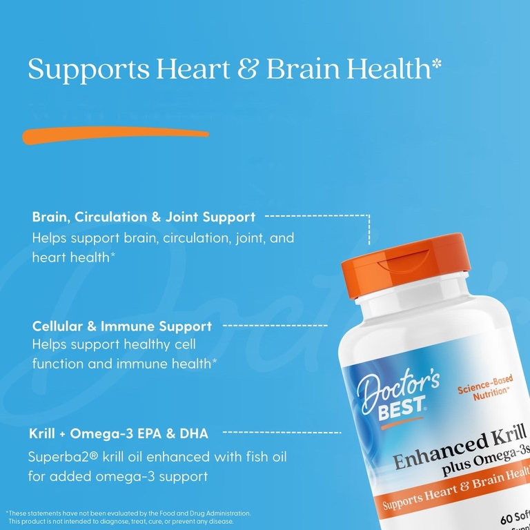 Doctor's Best, обогащенный криль с омега-3, 60 желатиновых капсул