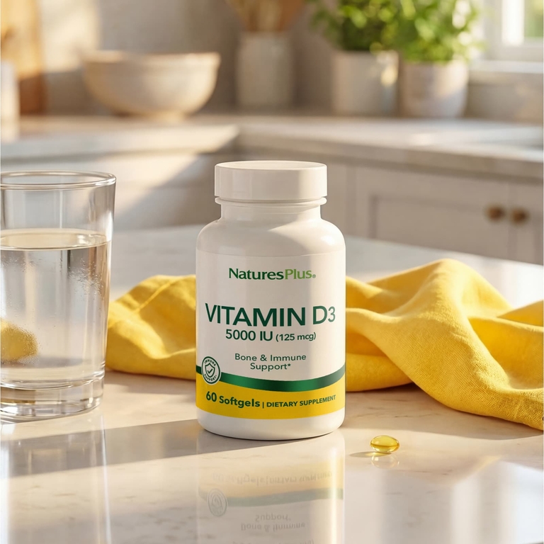 NaturesPlus, витамин D3, 125 мкг (5000 МЕ), 60 мягких таблеток
