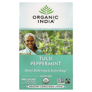 Organic India, чай тулси с перечной мятой, без кофеина, 18 пакетиков для заваривания, 30,6 г (1,08 унции)