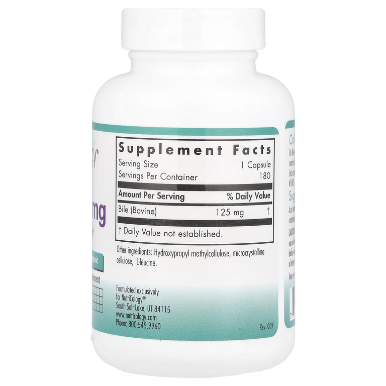Nutricology, бычья желчь, 125 мг, 180 растительных капсул