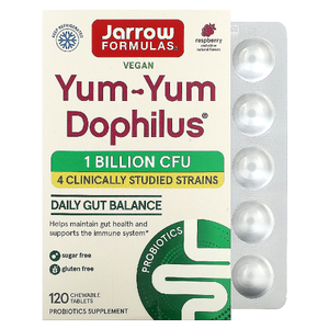 Jarrow Formulas, 4 штамма пробиотиков, без сахара, с натуральным ароматизатором со вкусом малины, 120 жевательных таблеток