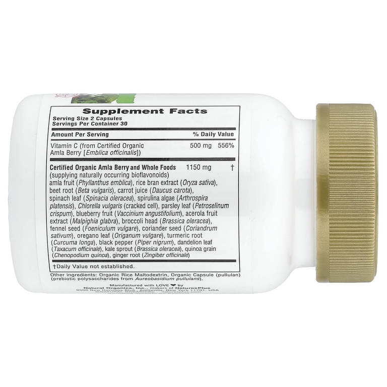 NaturesPlus, витамин C, ягоды амлы, 60 веганских капсул