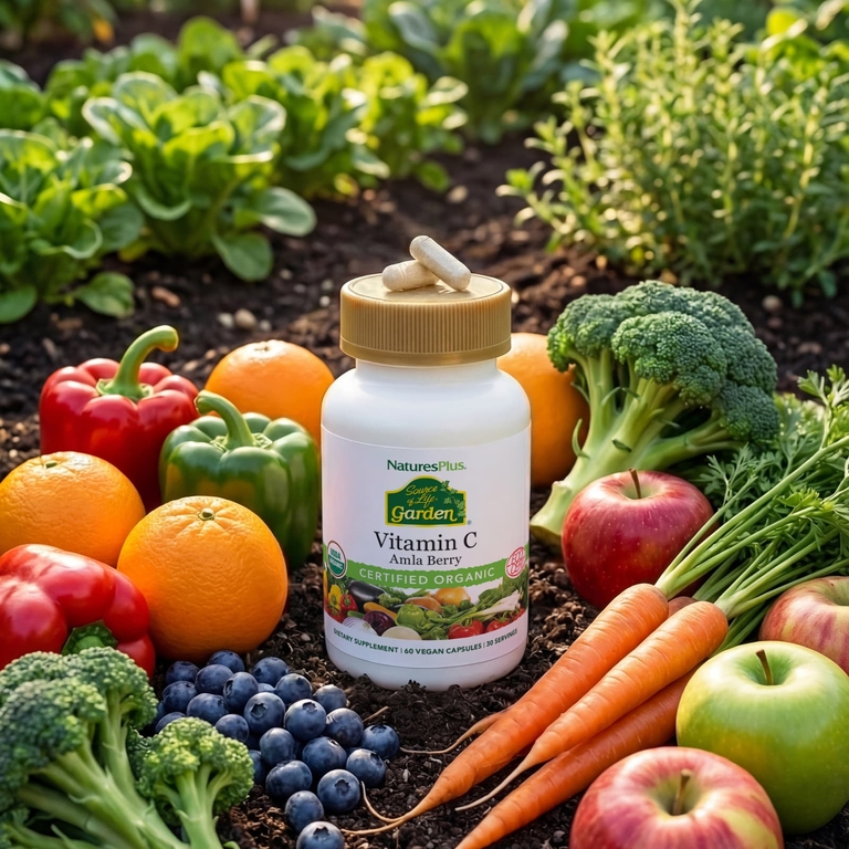 NaturesPlus, витамин C, ягоды амлы, 60 веганских капсул
