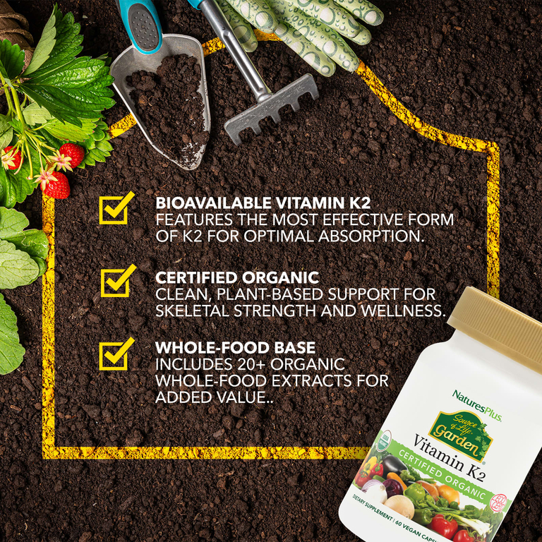 NaturesPlus, витамин K2, 60 веганских капсул
