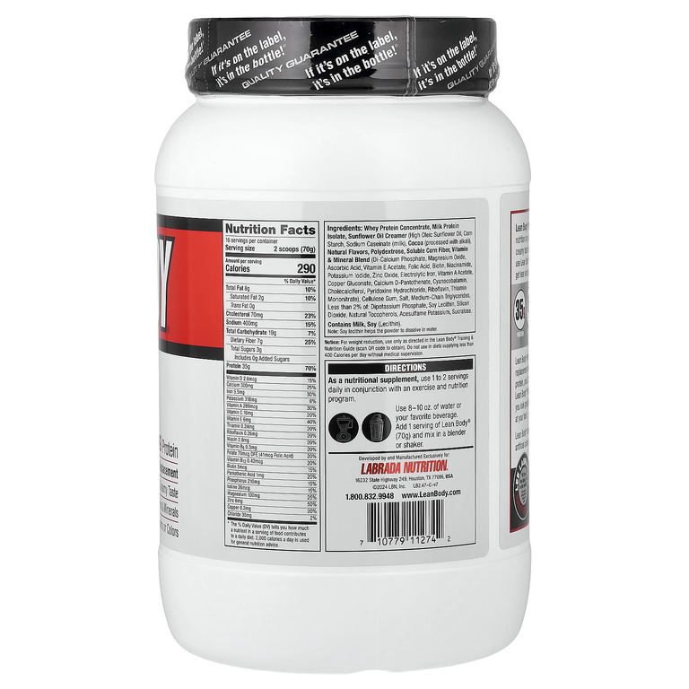 Labrada Nutrition, протеиновая смесь для приготовления коктейля, со вкусом шоколада, 1120 г (2,47 фунта)