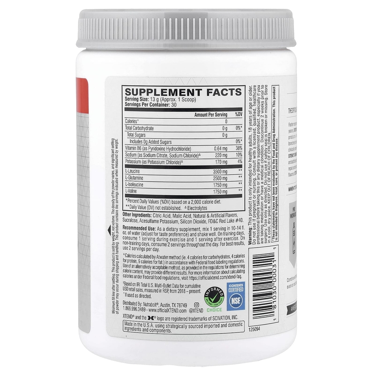XTEND, 7 г аминокислот с разветвлённой цепью, со вкусом клубники и киви, 390 г (13,8 унции)
