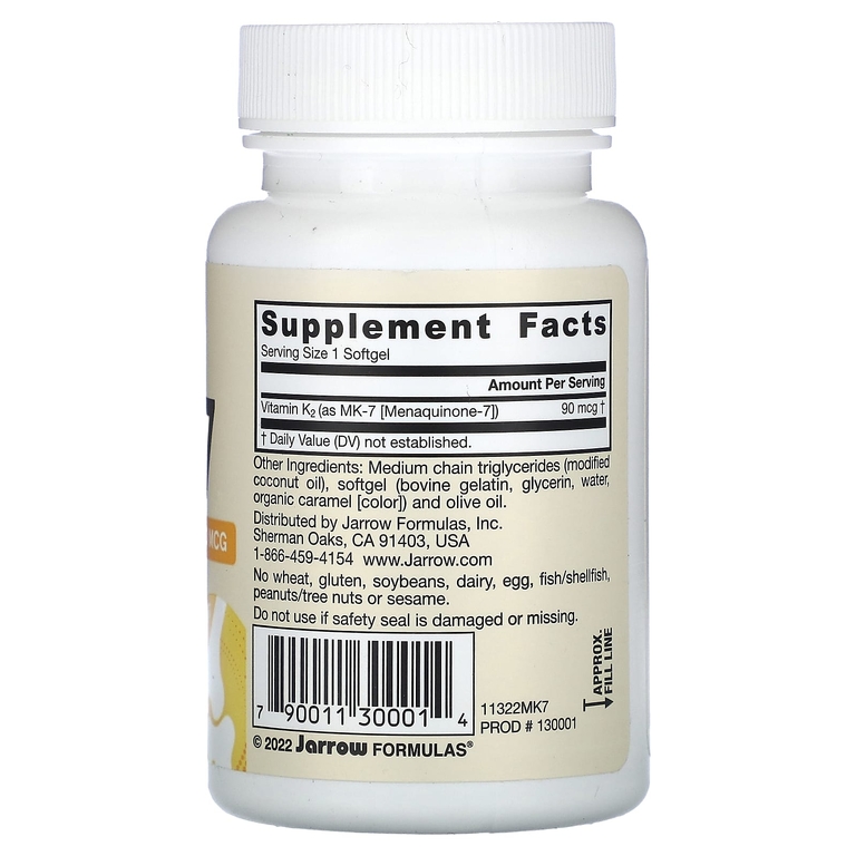 Jarrow Formulas, менахинон-7, 90 мкг, 60 капсул
