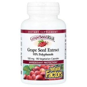 Natural Factors, экстракт виноградных косточек GrapeSeedRich®, 100 мг, 90 вегетарианских капсул