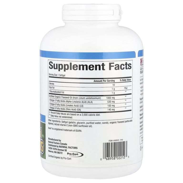 Natural Factors, льняное масло, 1000 мг, 360 желатиновых капсул