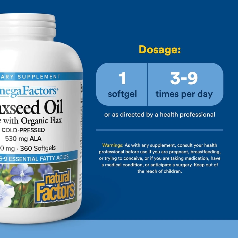 Natural Factors, льняное масло, 1000 мг, 360 желатиновых капсул