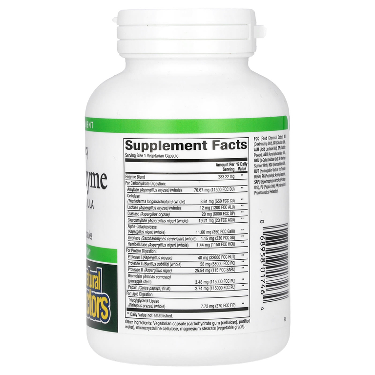 Natural Factors, высокая эффективность, мультиферменты, 120 вегетарианских капсул