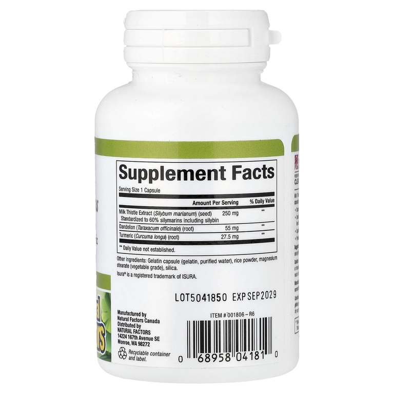 Natural Factors, расторопша, 250 мг, 90 капсул