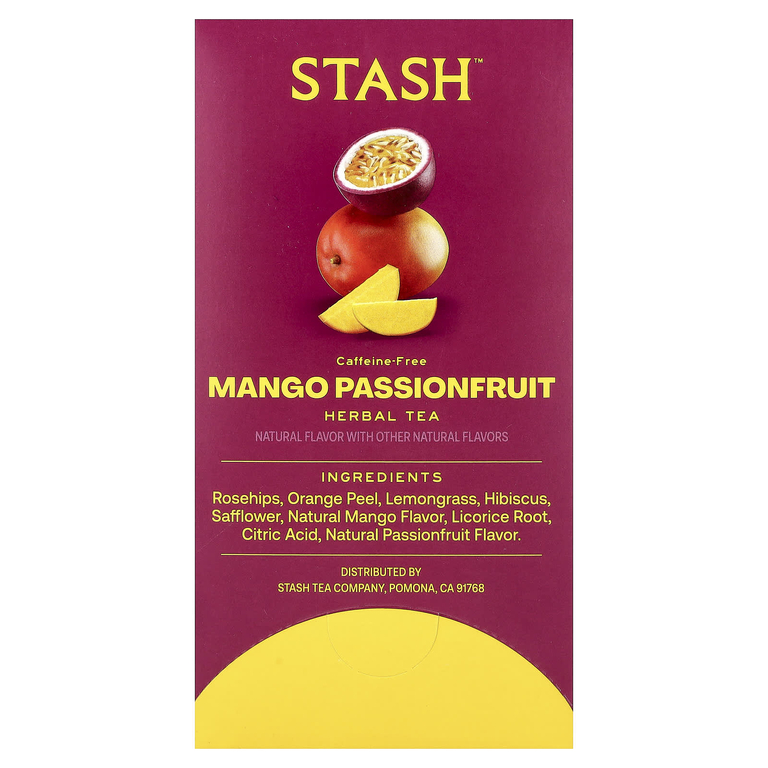 Stash Tea, растительный чай, манго и маракуйя, без кофеина, 20 чайных пакетиков, 38 г (1,3 унции)