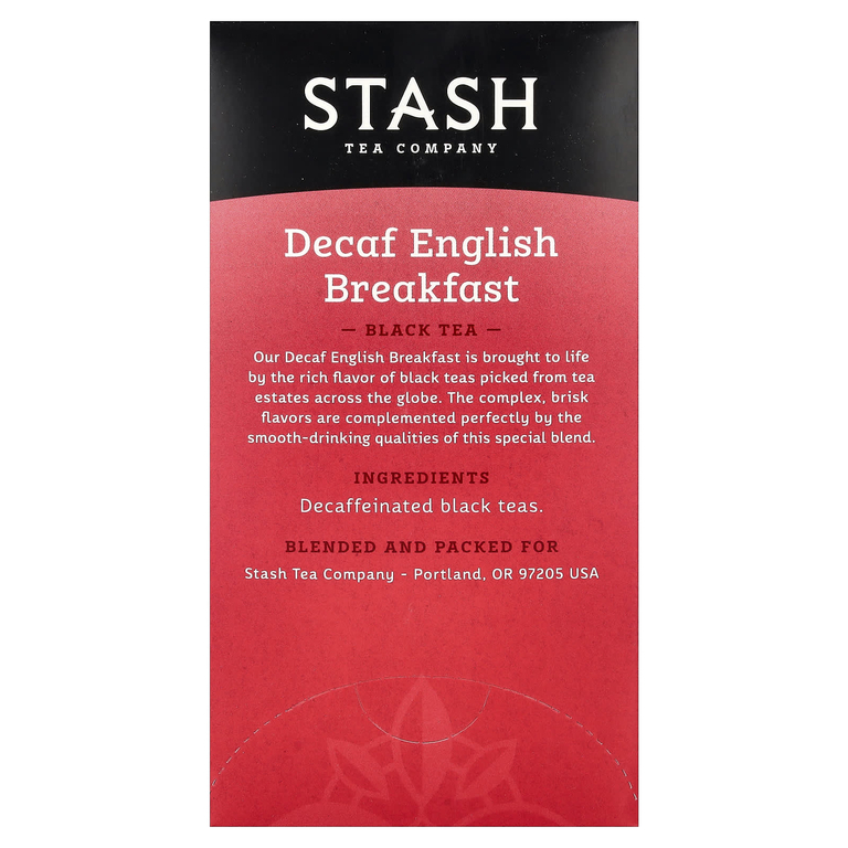 Stash Tea, черный чай, английский завтрак без кофеина, 18 чайных пакетиков, 36 г (1,2 унции)