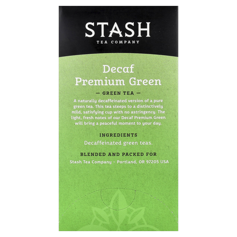 Stash Tea, зеленый чай, премиальный зеленый чай без кофеина, 18 чайных пакетиков, 33 г (1,1 унции)