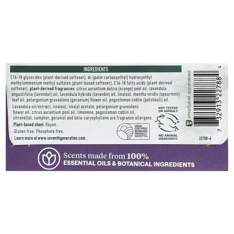 Seventh Generation, кондиционер для белья, со вкусом лаванды, 80 шт.