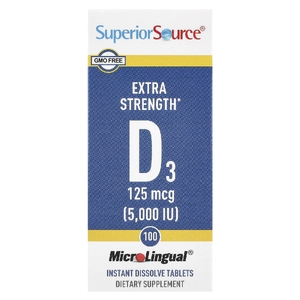 Superior Source, витамин D3, 125 мкг (5000 МЕ), 100 быстрорастворимых таблеток
