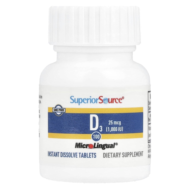 Superior Source, витамин D3, 25 мкг (1000 МЕ), 100 быстрорастворимых таблеток