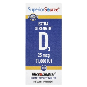 Superior Source, витамин D3, 25 мкг (1000 МЕ), 100 быстрорастворимых таблеток
