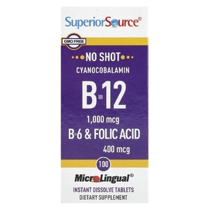 Superior Source, цианокобаламин B12, B6 и фолиевая кислота, 100 быстрорастворимых таблеток