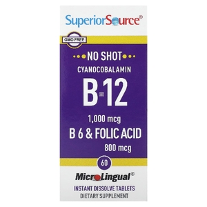 Superior Source, цианокобаламин B12, B6 и фолиевая кислота, 60 быстрорастворимых таблеток