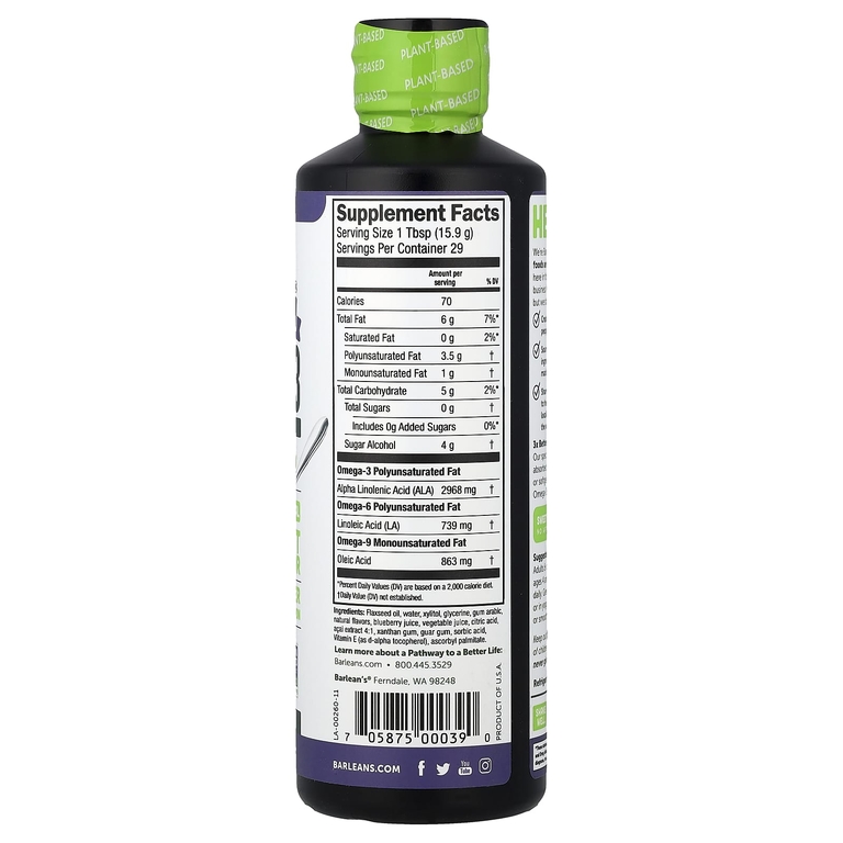 Barlean's, омега-3 из льняного масла, со вкусом ежевики, 2968 мг, 454 г (16 унций)