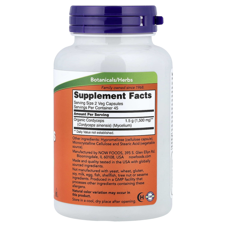 NOW Foods, кордицепс, 90 вегетарианских капсул (750 мг в 1 капсуле)