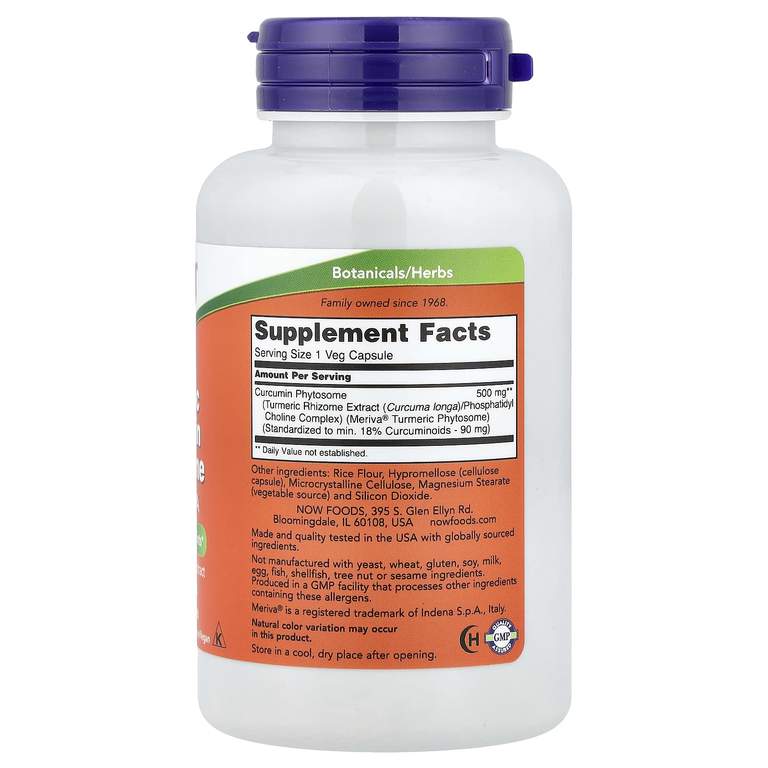 NOW Foods, фитосомы куркумина из куркумы, 60 растительных капсул (500 мг в 1 капсуле)