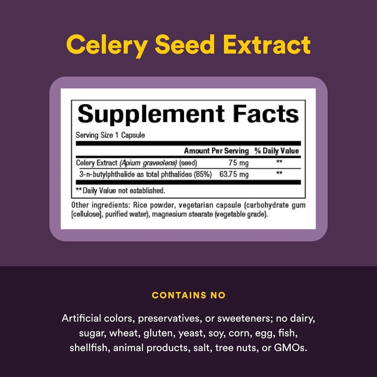 Natural Factors, стандартизированный экстракт семян сельдерея, 60 вегетарианских капсул
