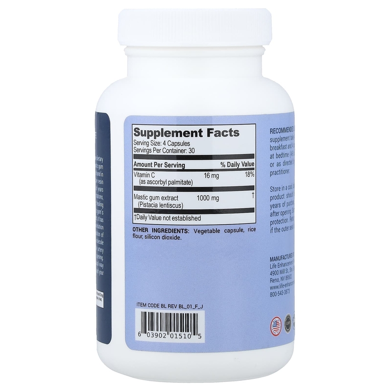 Life Enhancement, Экстракт мастиковой смолы (pistacia lentiscus) с витамином С, 120 капсул
