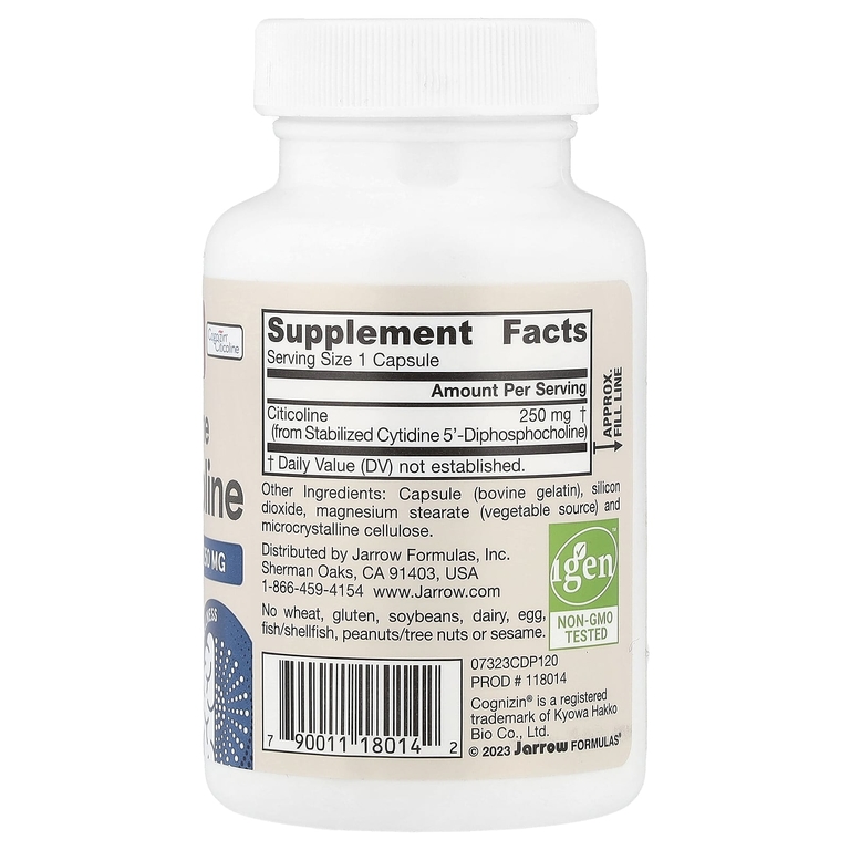 Jarrow Formulas, цитиколин, 250 мг, 120 капсул