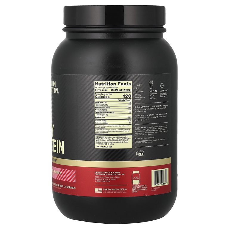 Optimum Nutrition, протеин, сыворотка со вкусом клубники, 907 г (2 фунта)