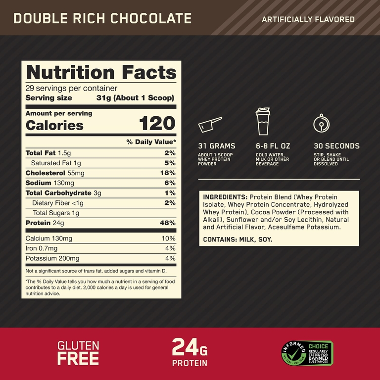 Optimum Nutrition, сывороточный протеин, со вкусом двойного шоколада, 899 кг (1,98 фунта)