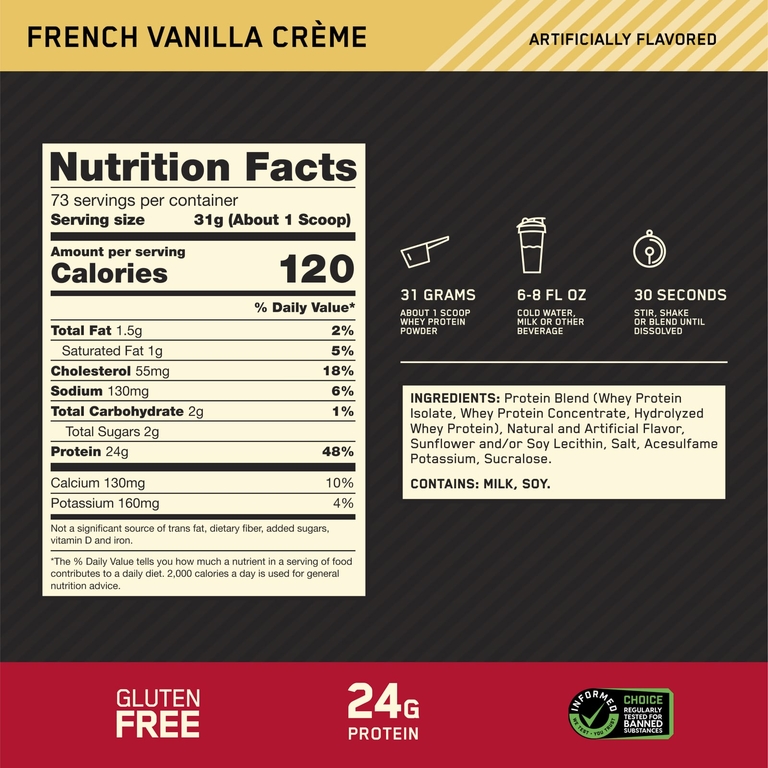 Optimum Nutrition, сывороточный протеин, французский ванильный крем, 2,27 кг (5 фунтов)