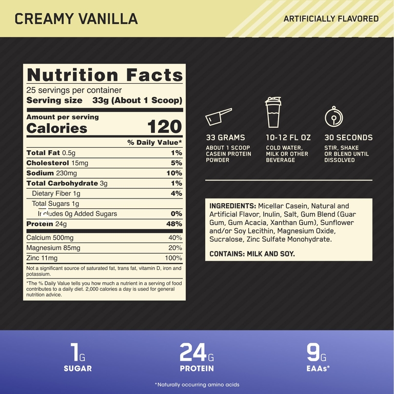Optimum Nutrition, казеин, со вкусом ванили, 825 г (1,81 фунта)