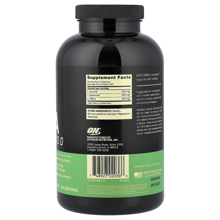 Optimum Nutrition, аминокислоты с разветвлённой цепью, 400 капсул (500 мг в 1 капсуле)