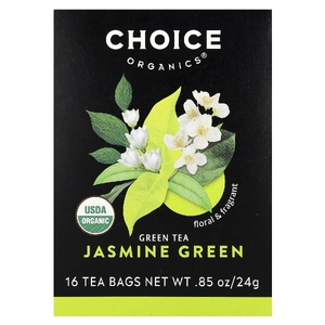 Choice Organics, зеленый чай, зеленый жасмин, 16 чайных пакетиков, 24 г (0,85 унции)