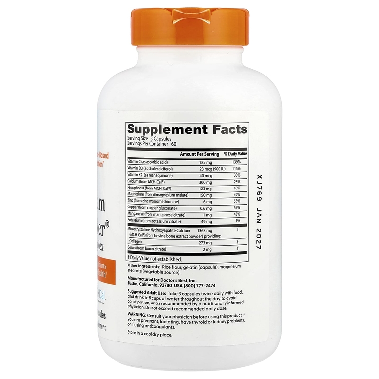 Doctor's Best, комплекс с кальцием для здоровья костей, 180 капсул
