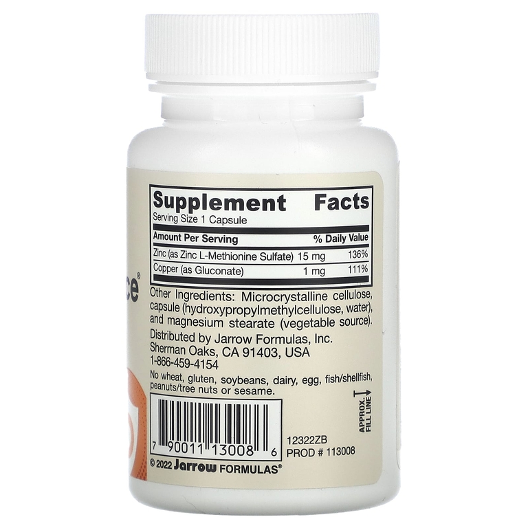 Jarrow Formulas, цинк, веганская добавка, 100 растительных капсул