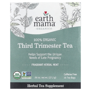 Earth Mama, чай для третьего триместра беременности, мята, без кофеина, 16 чайных пакетиков, 27,2 г (0,96 унции)