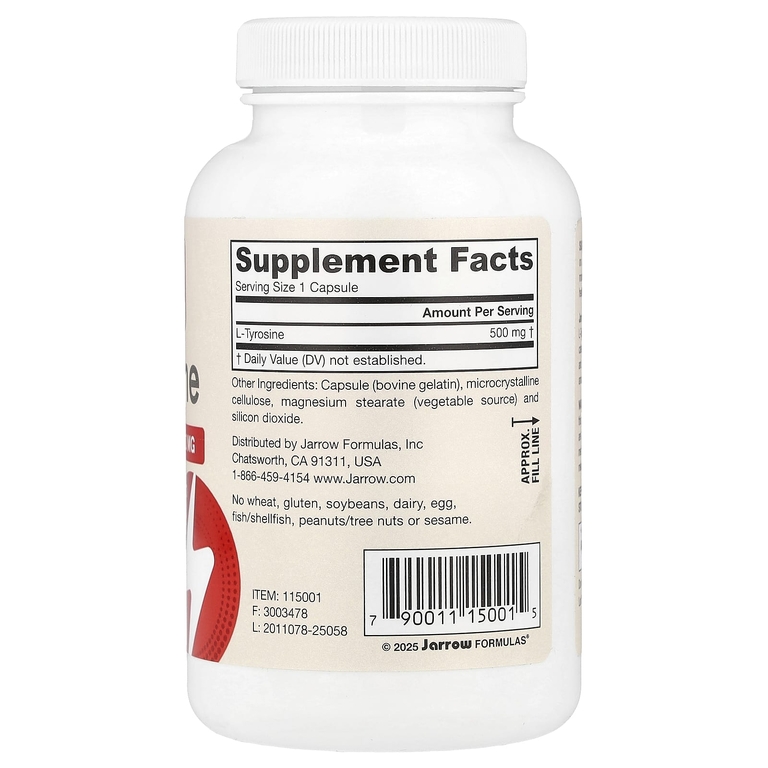 Jarrow Formulas, L-тирозин, 500 мг, 100 капсул