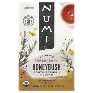 Numi Tea, растительный чай, ханибуш, без кофеина, 18 чайных пакетиков без ГМО, 43,2 г (1,52 унции)