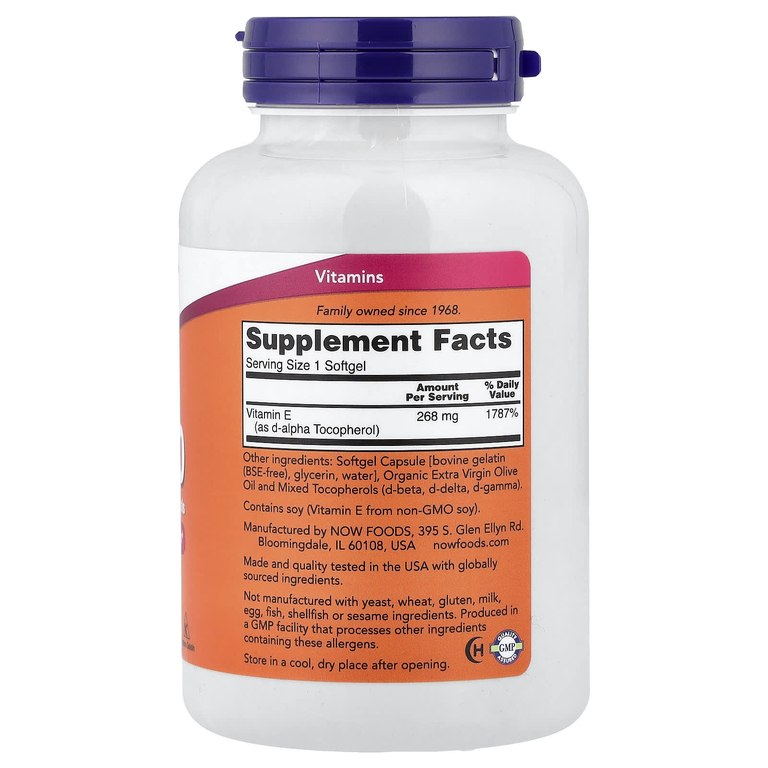 NOW Foods, витамин E-400 со смешанными токоферолами, 268 мг (400 МЕ), 250 капсул