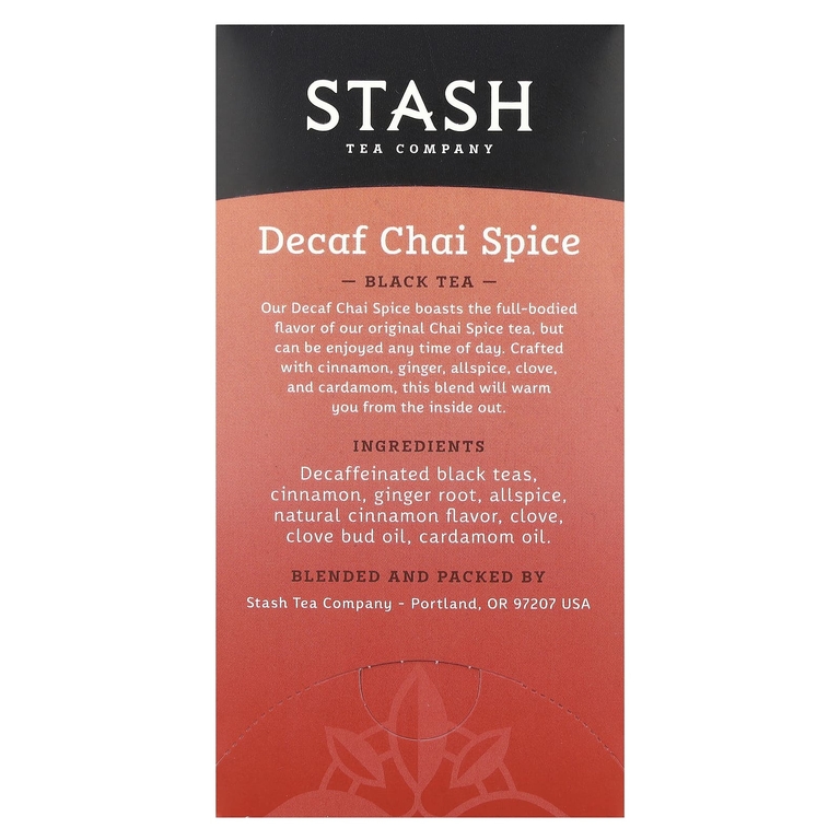 Stash Tea, черный чай, чай без кофеина со специями, 18 чайных пакетиков, 33 г (1,1 унции)