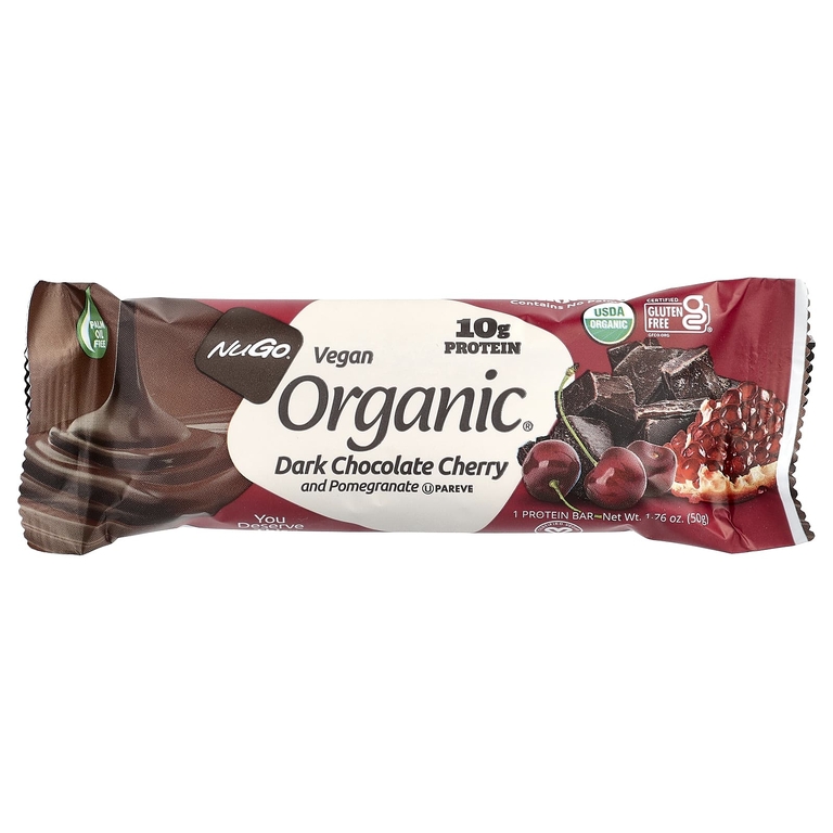 NuGo Nutrition, Organic®, протеиновые батончики, темный шоколад, вишня и гранат, 12 батончиков по 50 г (1,76 унции)