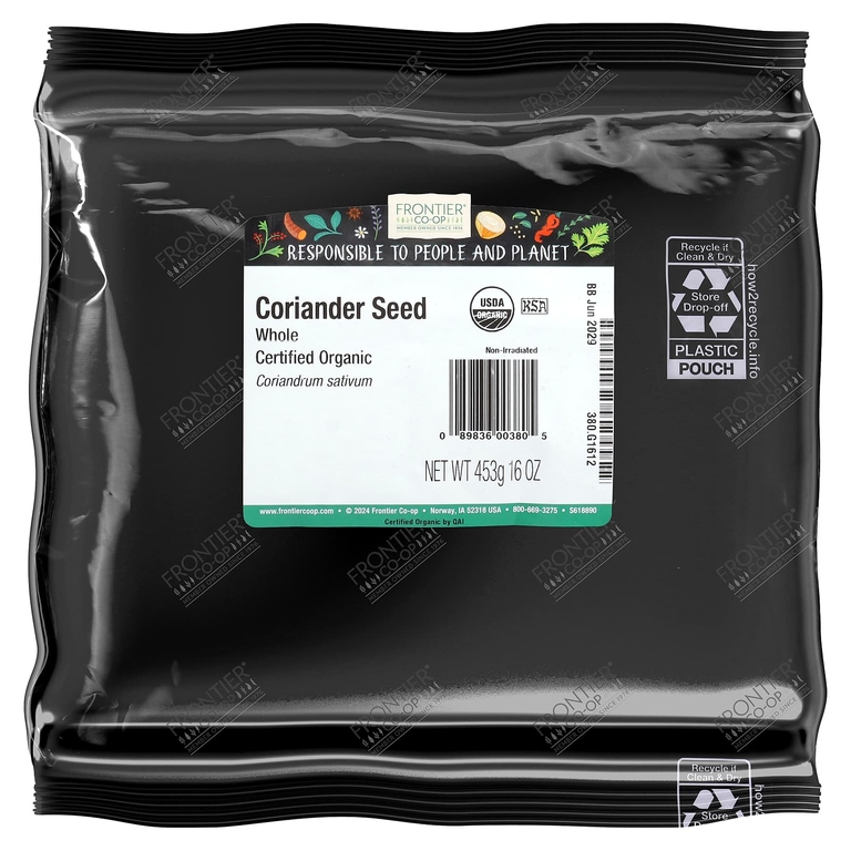 Frontier Co-op, органические семена кориандра, цельные вкусы, 453 г (16 унций)